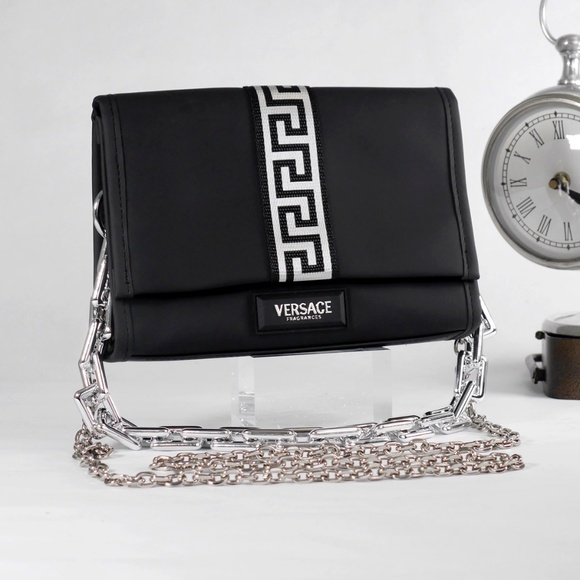 VERSACE Crossbody Clutch Bag Limited Edition NEW Black Silver - Picture 2 of 8